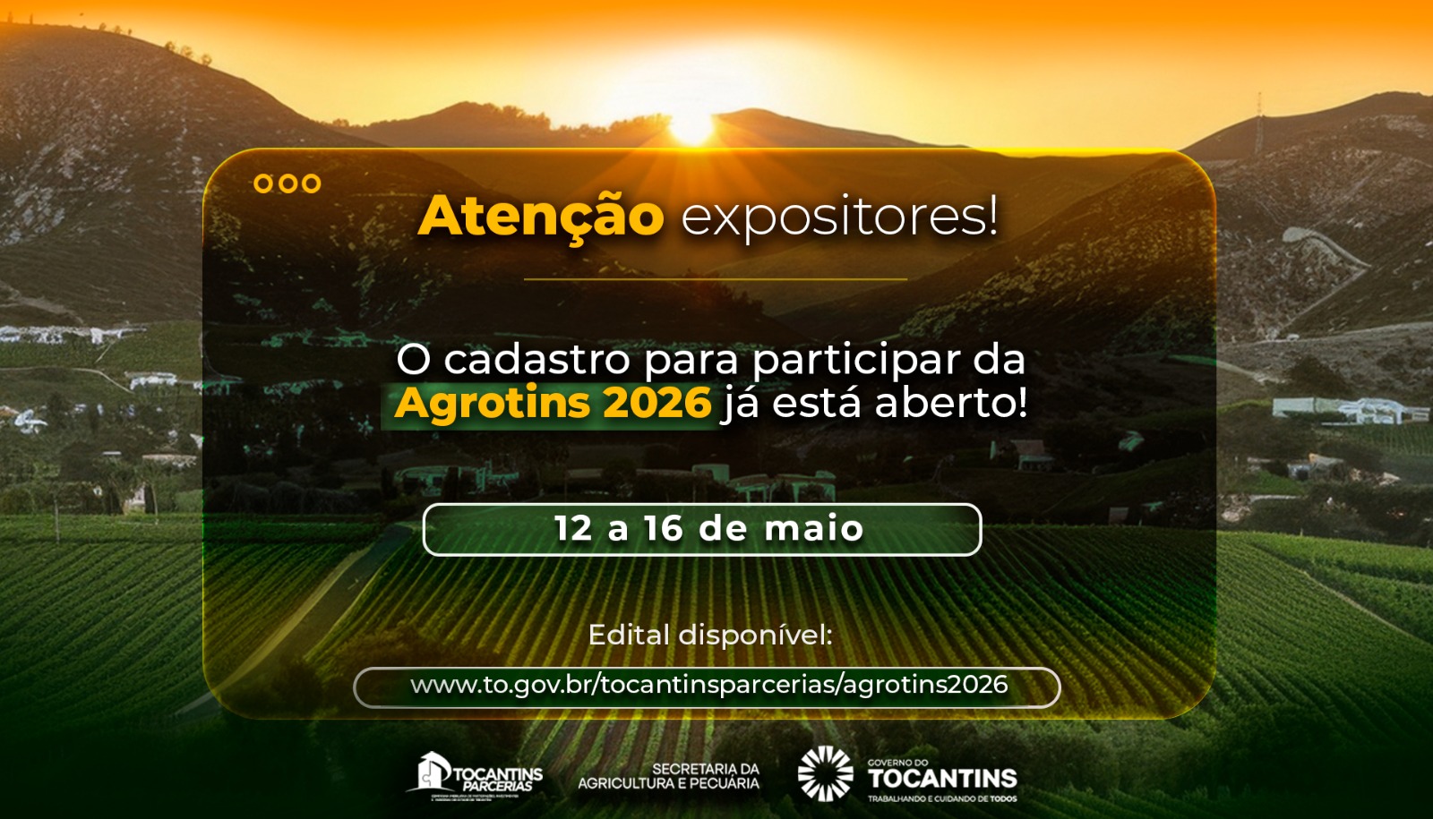 Governo do Tocantins abre cadastro de expositores para a Agrotins 2026