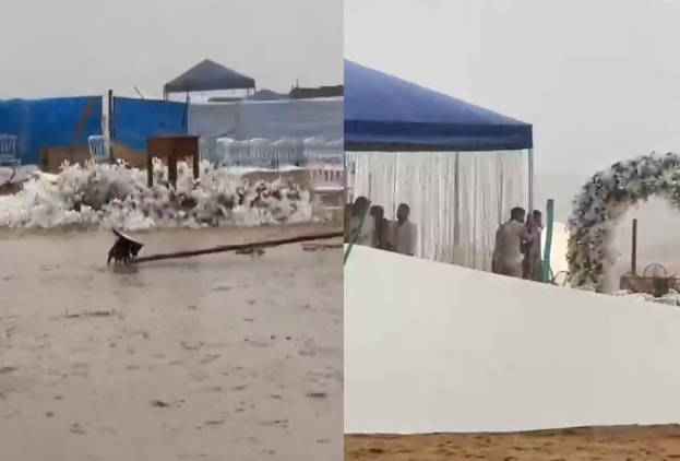 Temporal interrompe casamento em praia no Tocantins e surpreende convidados